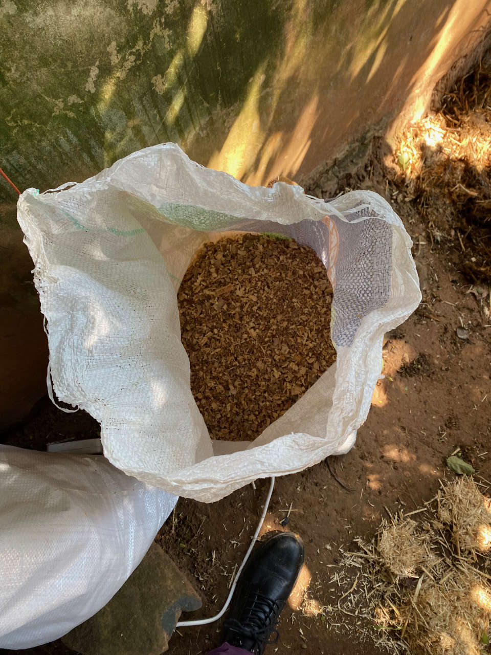 A bag with chunks of sawdust